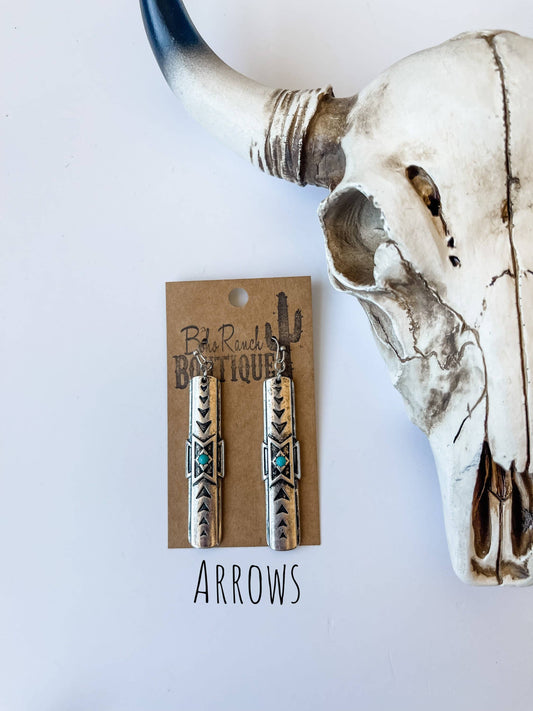 Metal Stamped Bar With Color Stone Earrings Earring