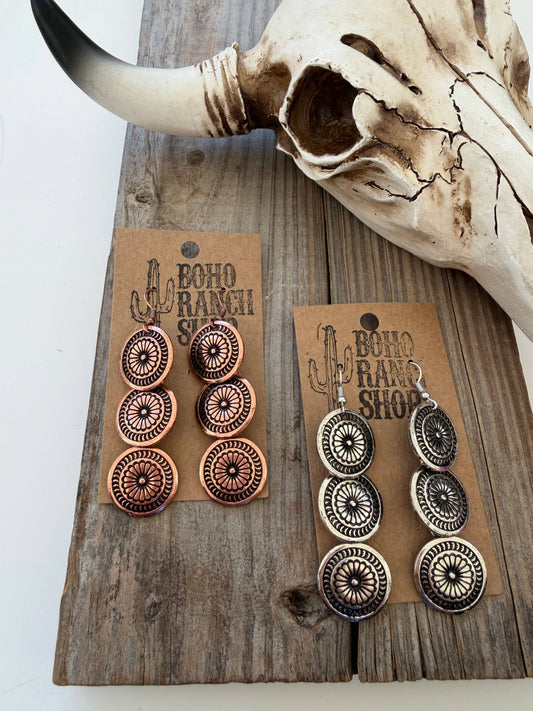 3 Tier Concho Overlapped Dangle Earrings
