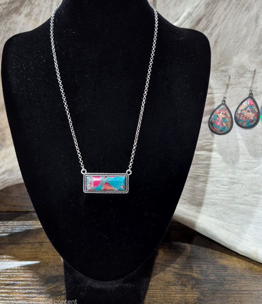 Terra Jasper Bar Necklace & Teardrop Earring Set
