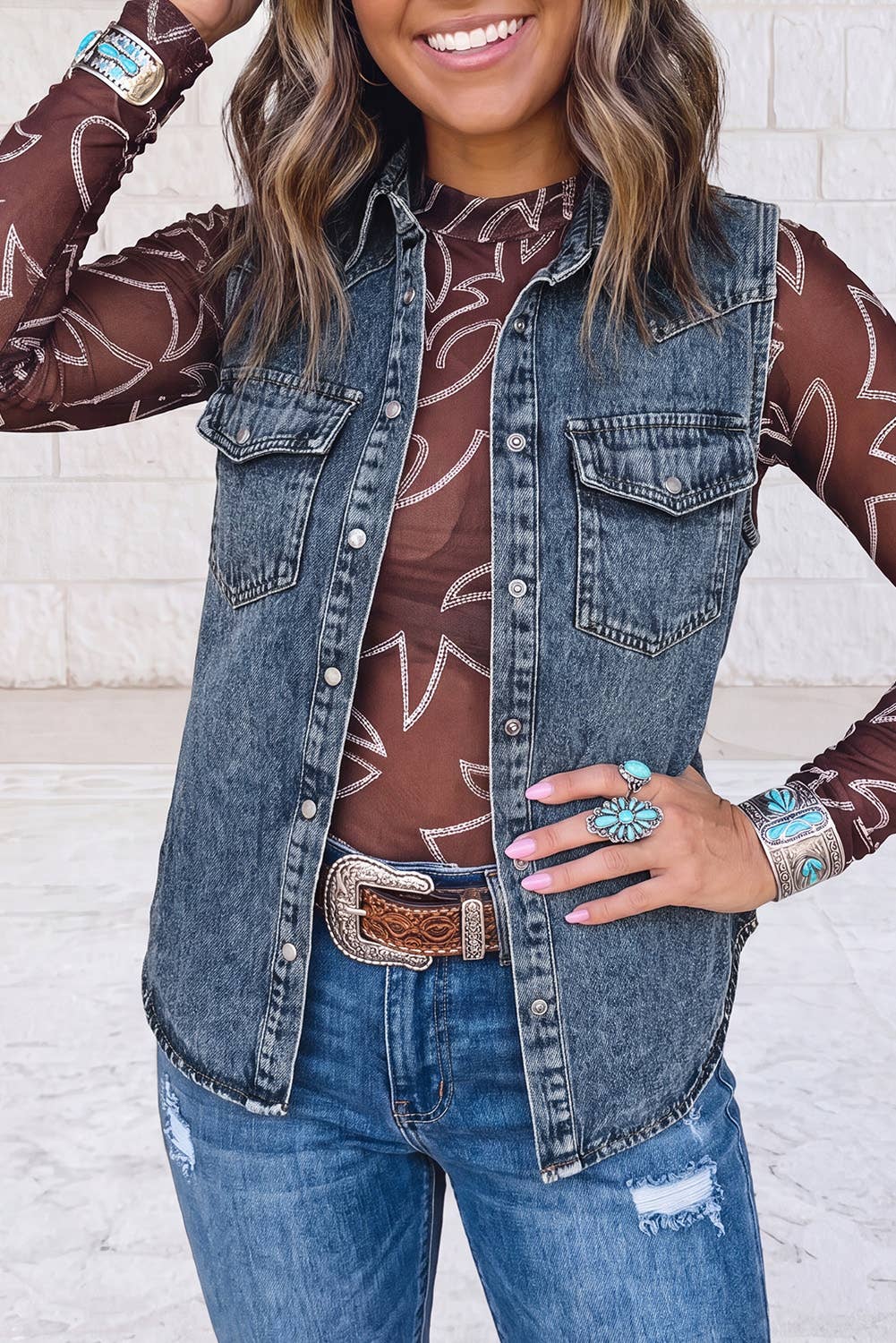 Rodeo Nights Snap-Front Denim Vest