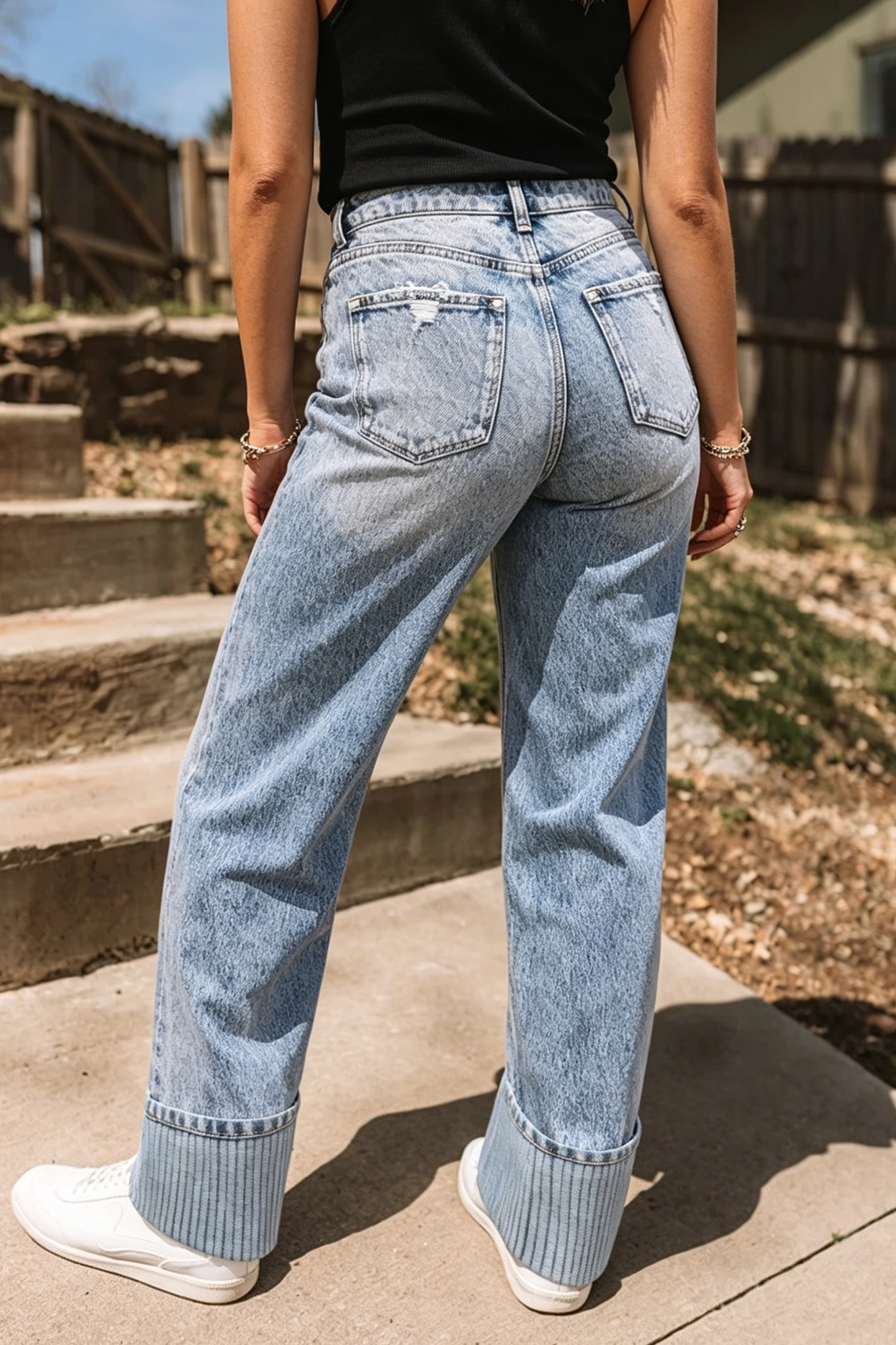 The Bandera Striped Cuff Straight-Leg Jeans
