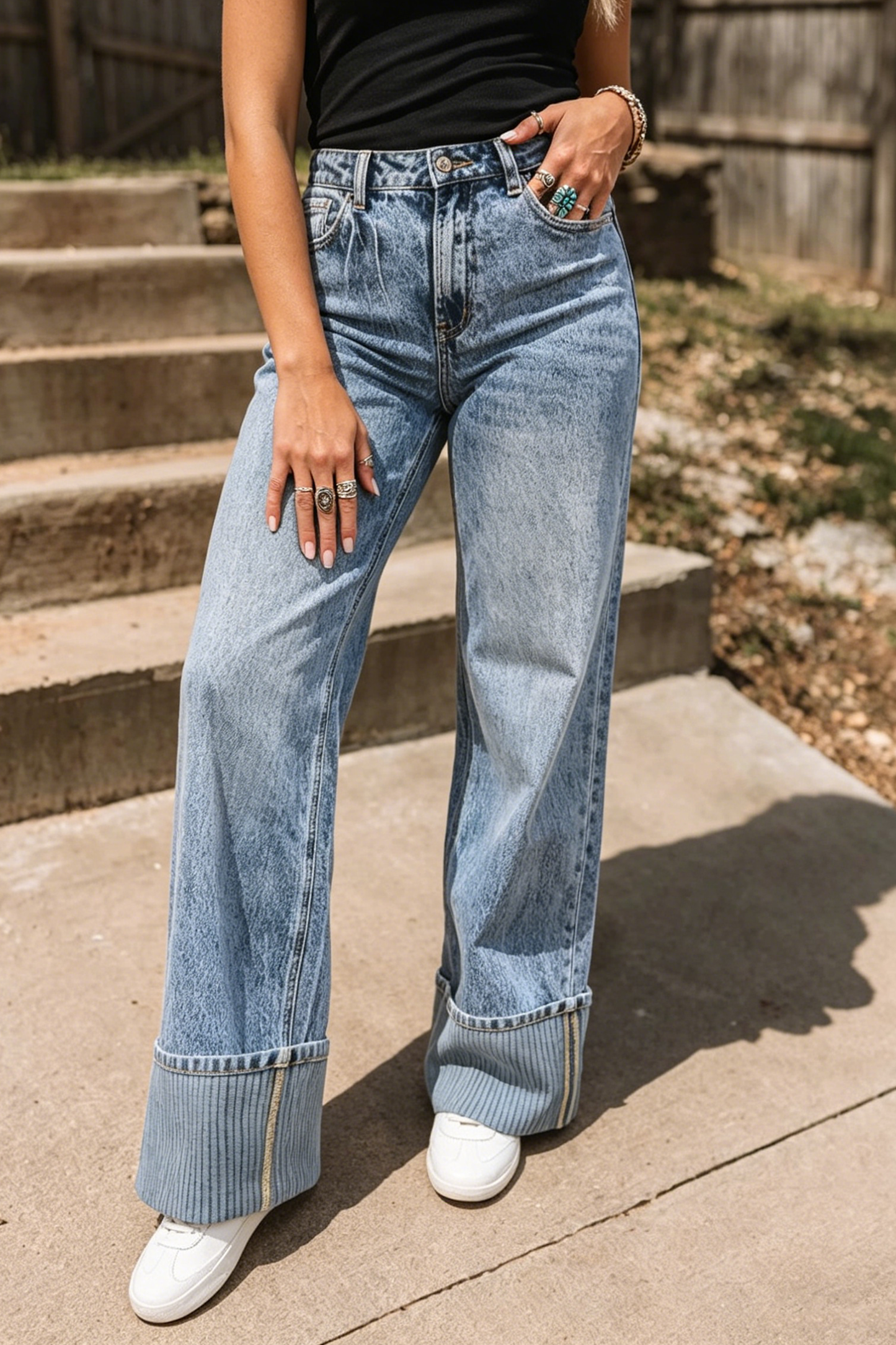 The Bandera Striped Cuff Straight-Leg Jeans