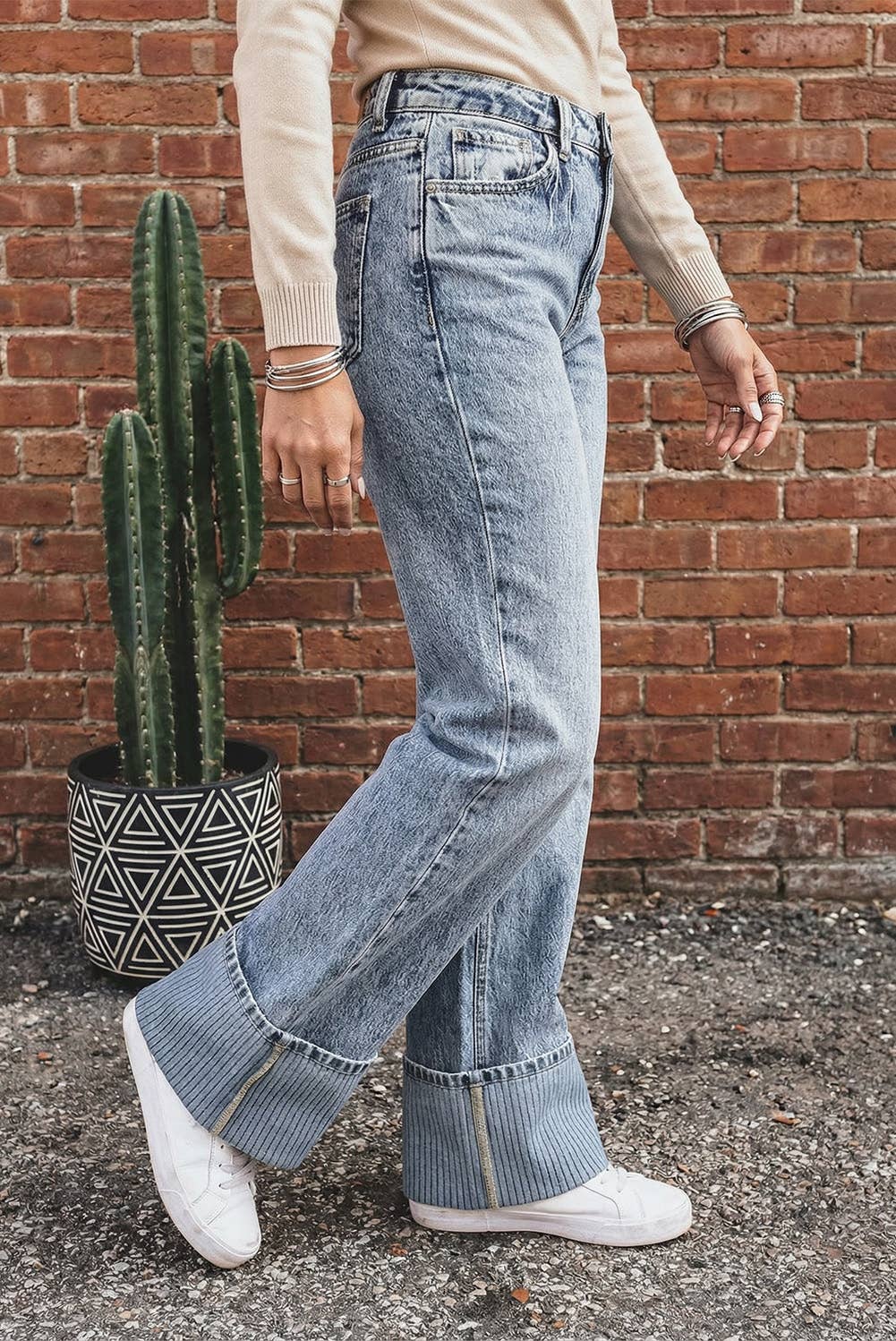 The Bandera Striped Cuff Straight-Leg Jeans