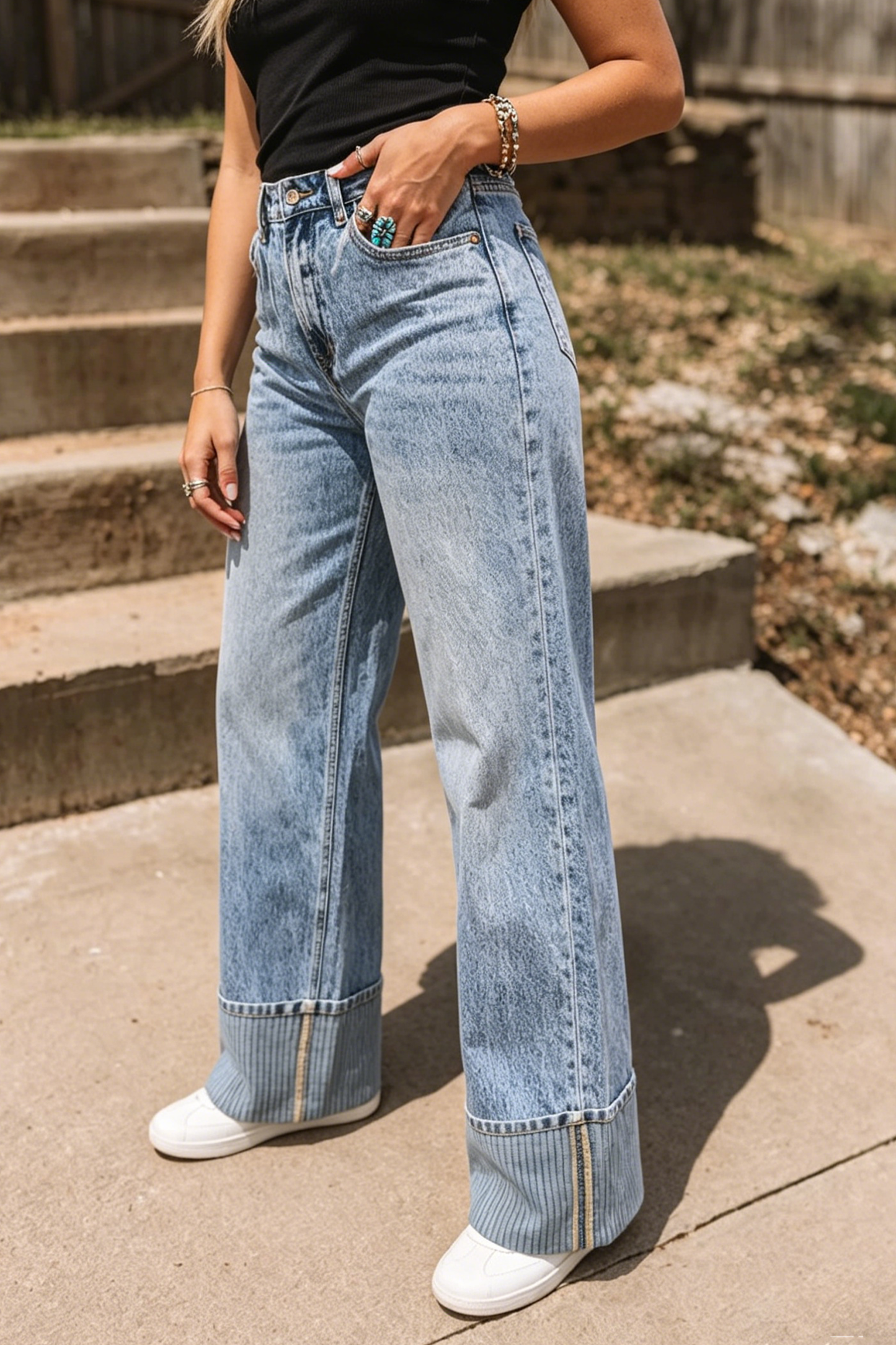 The Bandera Striped Cuff Straight-Leg Jeans