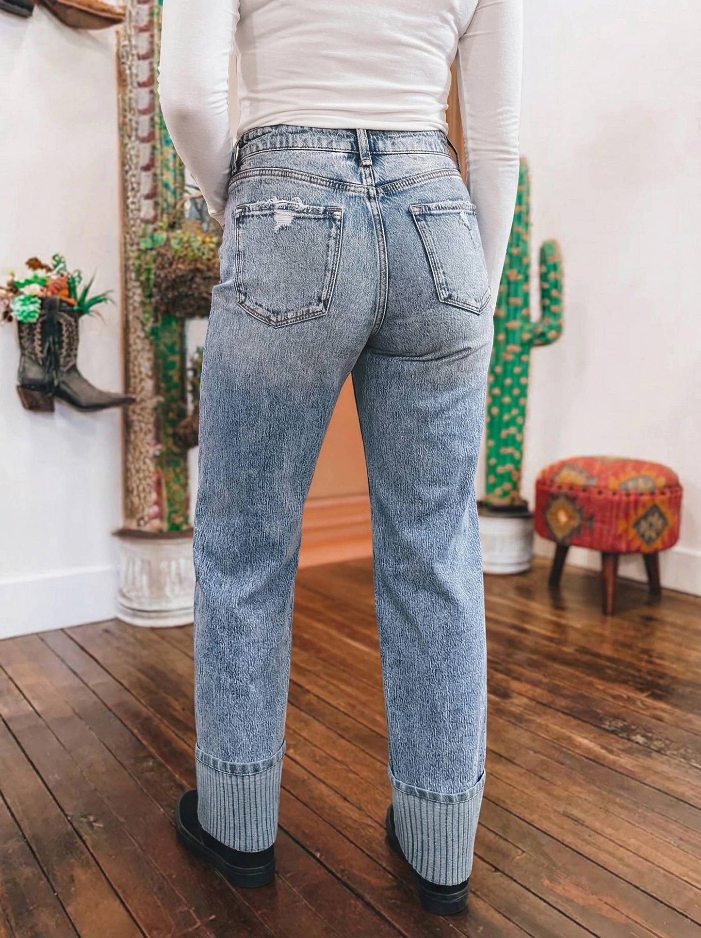 The Bandera Striped Cuff Straight-Leg Jeans